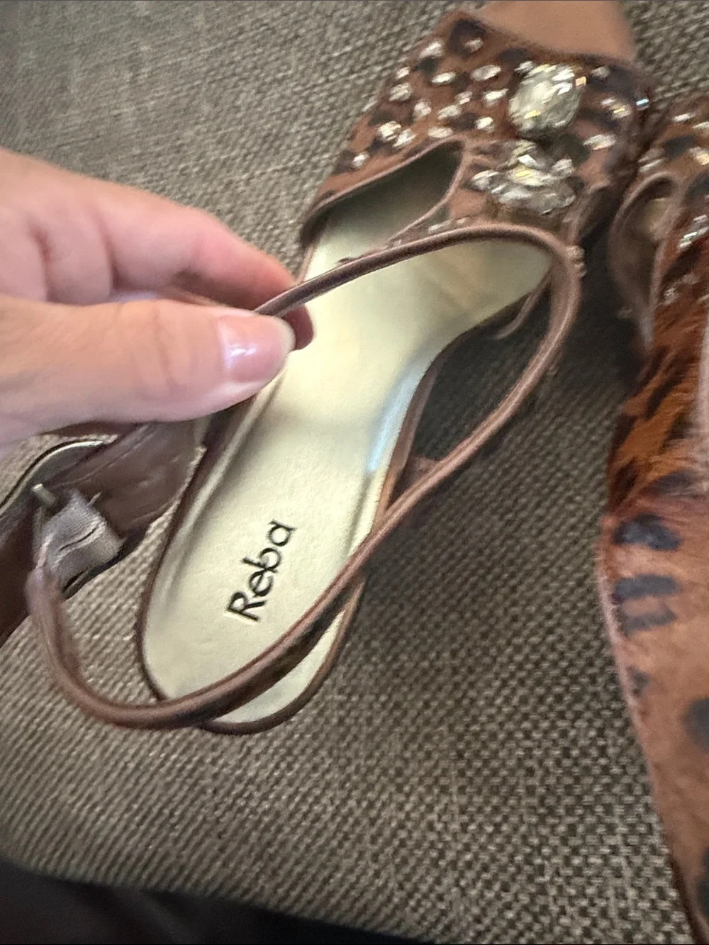 Reba Brown Leopard Jeweled Slingback Heels